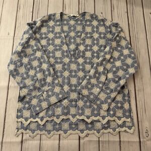 Zara Womens Blouse Light Blue Embroidered Size Medium's Boho Summer